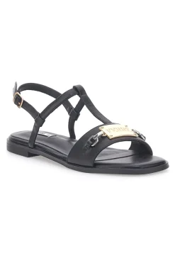 Sandali Neri Flat con Dettaglio Catena Ferre' F251