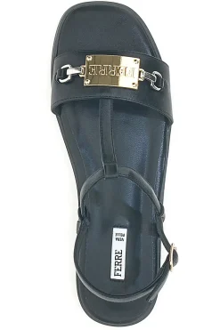Sandali Neri Flat con Dettaglio Catena Ferre' F251