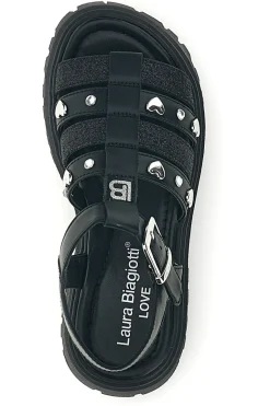 Sandali neri glitter con borchie e fibbie Laura Biagiotti 9021C9766