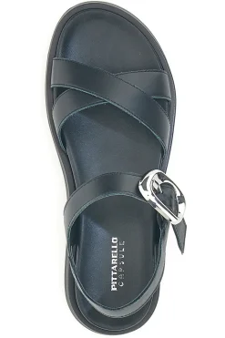 Sandali neri in pelle con fascette incrociate e fibbia Pittarello Focus 28065PE