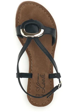 Sandali neri in vera pelle con decoro circolare frontale Pittarello look IF6532