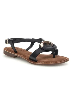 Sandali neri in vera pelle con decoro circolare frontale Pittarello look IF6532