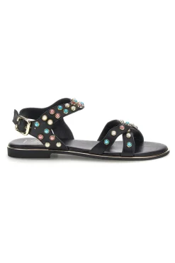 Sandali neri in vera pelle con borchie multicolor Pittarello look IF6980