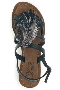 Sandali neri in vera pelle con frange e decoro frontale Pittarello look IF8162