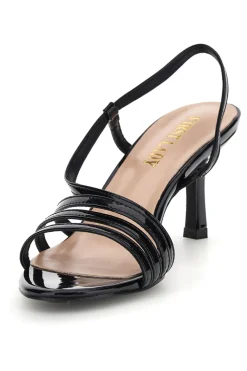 Sandali neri in vernice tacco medio cinturino First lady P709