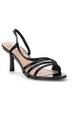 Sandali neri in vernice tacco medio cinturino First lady P709