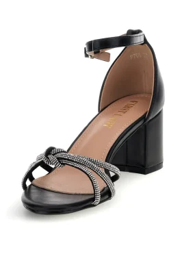Sandali nero con cinturini brillanti e tacco largo First lady P706
