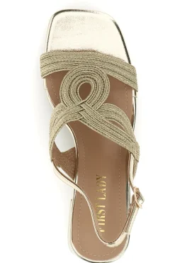 Sandali oro con cinturini intrecciati e tacco largo First lady P696