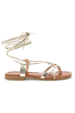 Sandali oro in vera pelle con lacci Prima riga 711