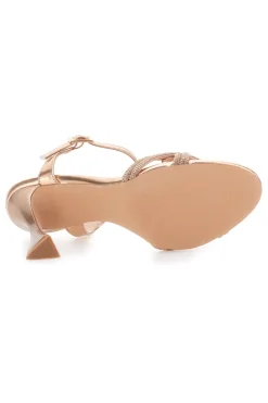 Sandali oro rosa con tacco scultoreo e fascette intrecciate THE FIRST 620