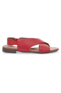 Sandali Rossi Flat In Vera Pelle Con Elastico Pittarello Look 225435