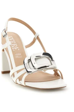 Sandalo bianco con tacco e sottopiede in pelle Ferre F884