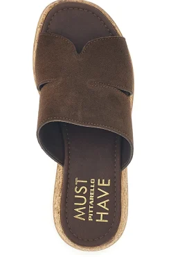 Sandalo marrone in pelle con zeppa Pittarello Must Have 11937