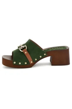 Sandalo verde in pelle con tacco e borchie Pittarello Must Have 11938
