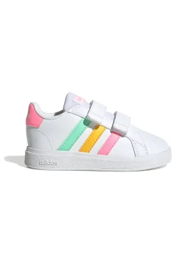 Scarpe bianche con dettagli multicolor e chiusura a strappo Adidas Grand Court 2 CF I