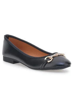 Schwarze Ballerinas mit Zierkette The First IDE172