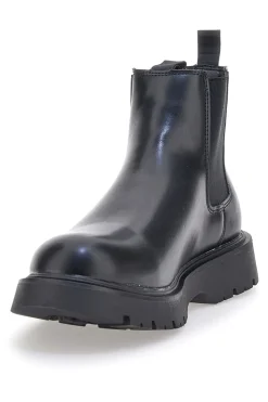 Schwarze Beatles-Stiefeletten mit seitlichem elastischem Baumwollgürtel CBM421P89