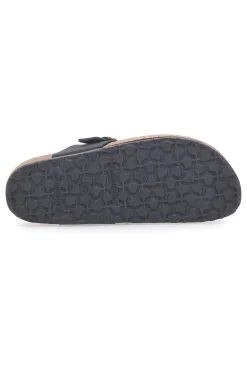 Schwarze Flip-Flops mit Schnalle und Innensohle aus echtem Leder Bio Up 204