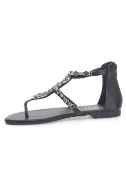 Schwarze Flip-Flop-Sandalen mit Schmucksteinen und Reißverschluss hinten THE FIRST CHIC PREA482