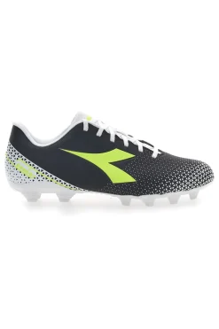 Schwarze Fußballschuhe für festen Untergrund mit gelbem Diadora Pichichi 6 Mg14-Logo