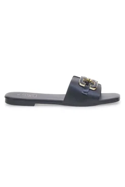 Schwarze Hausschuhe mit Maxi-Quadratkette MON DIEU PRE5413P