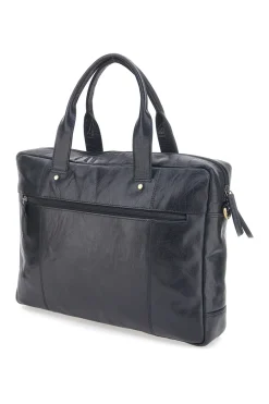 Schwarze Leder Aktentasche mit Reißverschluss und Schulterriemen Nbg 333-1