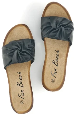 Schwarze Pantoffeln mit geknotetem Riemen Fun beach 18107