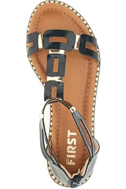 Schwarze Sandalen mit flacher Sohle The First 19467