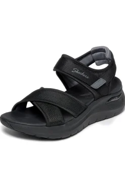 Schwarze Sandalen mit verstellbaren Kreuzriemen Skechers ARCH FIT 2.0 SANDAL FEELIN' BRIGHT