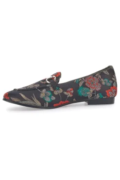 Schwarze Slipper mit Blumen Le Havre Paris 23546