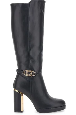Schwarze Stiefel mit dekorativem Riemen The First RQ23WT6
