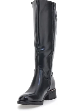 Schwarze Stiefel mit metallischen Einsätzen und niedrigem Absatz Energy I256