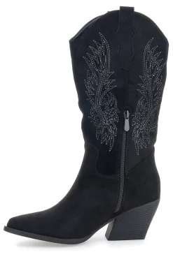 Schwarze Stiefel mit Stickerei und Absatz Cafè Kosten RQ2616