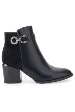 Schwarze Stiefelette mit Blockabsatz und silberner Schelle THE FIRST 487