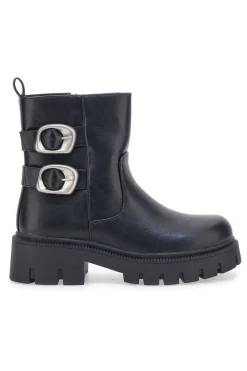 Schwarze Stiefeletten mit seitlichen Schnallen und hoher Profilsohle THE FIRST 501