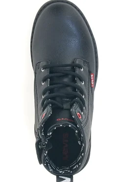 Schwarze Stiefeletten mit seitlichem Reißverschluss und Levi's VPHI0098S-Logodetails
