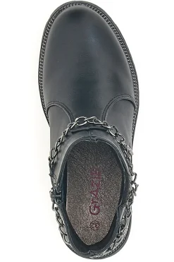 Schwarze Stiefeletten mit Zierkette und Nietenstern. Danke 1729
