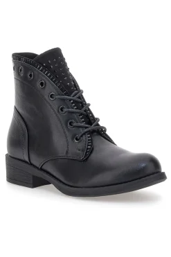 Schwarze Stiefeletten The First P630 mit Ton-in-Ton-Nieten