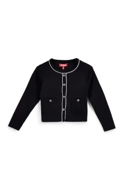 Schwarze Strickjacke mit kontrastierenden Profilen Pitt Kinder PT-G-F-9036