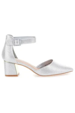 Silberne Pumps mit spitzer Spitze, Fesselriemchen und mittlerem Absatz MON DIEU 8257482838