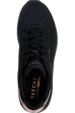 Skechers – Uno Wedge Hi Steps – Schwarze Keilsneaker mit goldenen Details