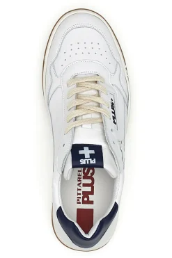 Sneaker bianca in vera pelle con dettagli blu Pittarello Plus S10