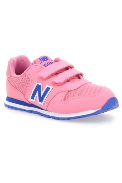 Sneaker rosa con doppio strappo e logo blu New Balance 500