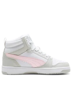 SNEAKERS ALTE BIANCHE CON DETTAGLI ROSA PUMA REBOUND V6 MID JR