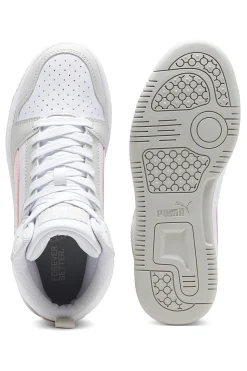 SNEAKERS ALTE BIANCHE CON DETTAGLI ROSA PUMA REBOUND V6 MID JR