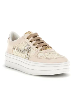 Sneakers beige con fiori e suola platform Laura Biagiotti L9952C9761