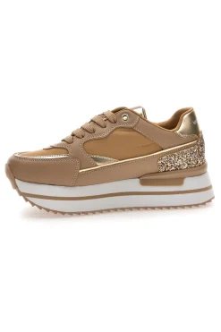 Sneakers beige con zeppa e inserti glitter Burani 51800C1133