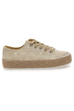 Sneakers beige in crochet con suola in corda Energy E127