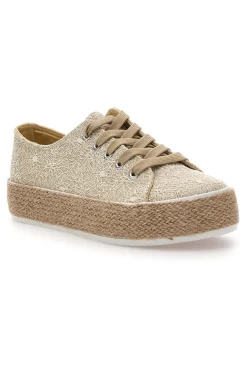 Sneakers beige in crochet con suola in corda Energy E127