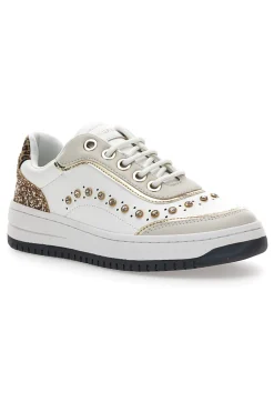 Sneakers bianche con borchie e glitter oro Burani 51771C1108